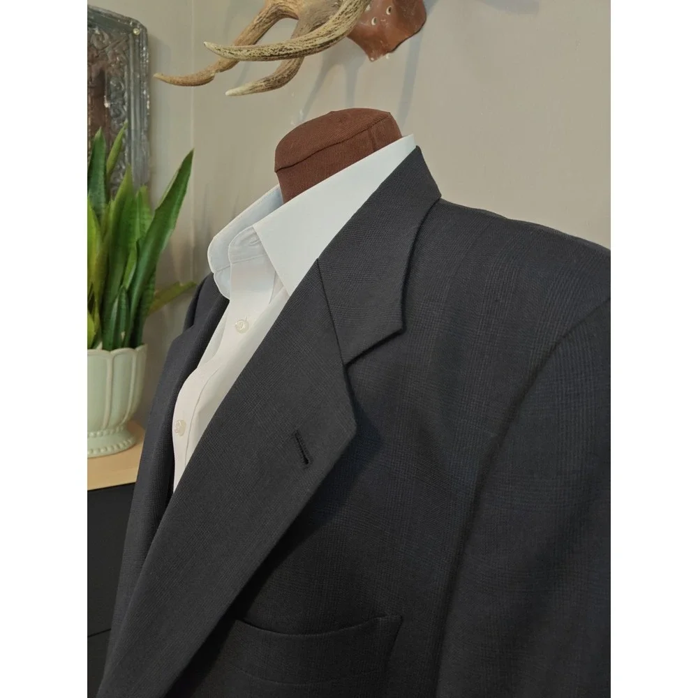 Joseph Abboud 44L Blue Plaid Blazer Mens 2 Button Sport Coat Made in USA